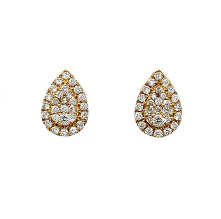 18K Yellow Gold 0.32ct Diamond Pear Cluster Stud Earrings