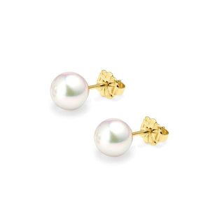 18K Yellow Gold Akoya AAA Grade Pearl Stud Earrings 8mm