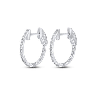 18K White Gold 15mm Diamond Oval Hoop Earrings