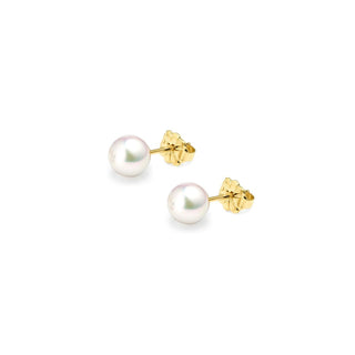 18K Yellow Gold Akoya AAA Grade Pearl Stud Earrings 5.5mm