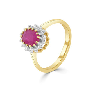 9K Yellow Gold Ruby & Diamond Halo Ring