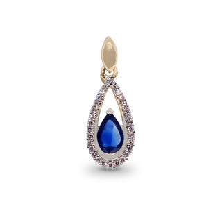 9ct Yellow Gold Pear Cut Sapphire & Diamond Pendant