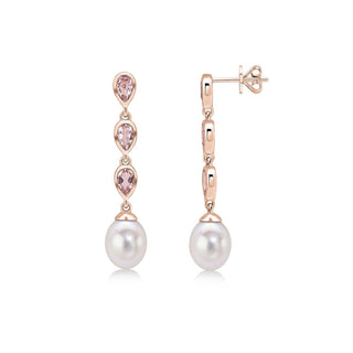 9K Rose Gold Morganite & Pearl Drop Earrings