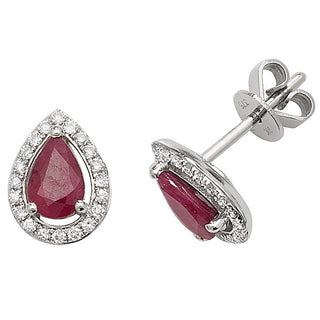 9ct White Gold Ruby & Diamond Halo Studs