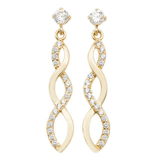 9ct Yellow gold Twist CZ Drop Earrings