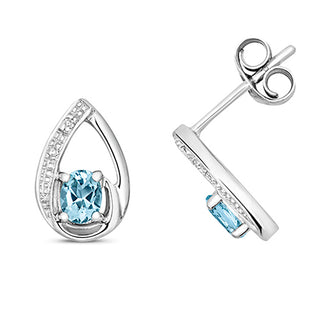 9ct White Gold Aquamarine & Diamond Stud Earrings