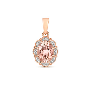 9ct Rose Gold Oval Morganite Diamond Halo Pendant